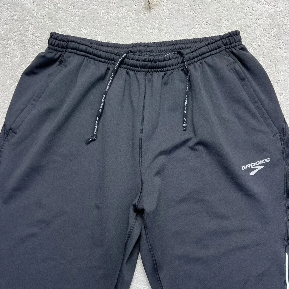 Brooks Track Pants Mens Large Black Athletic Running Active Ankle Zip Pockets